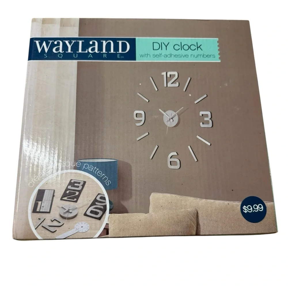Wayland Square | Silver DIY Wall Clock Self Adhesive New In Box Design Decor